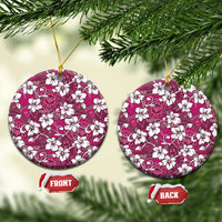 Piqi Bula Fiji Ceramic Ornament Fijian Tapa Seamless Hibiscus LT14 Circle Pink - Polynesian Pride