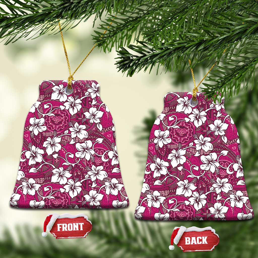 Piqi Bula Fiji Ceramic Ornament Fijian Tapa Seamless Hibiscus LT14 Bell Flake Pink - Polynesian Pride