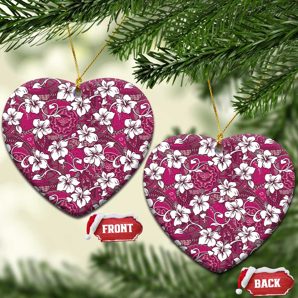 Piqi Bula Fiji Ceramic Ornament Fijian Tapa Seamless Hibiscus LT14 Heart Pink - Polynesian Pride