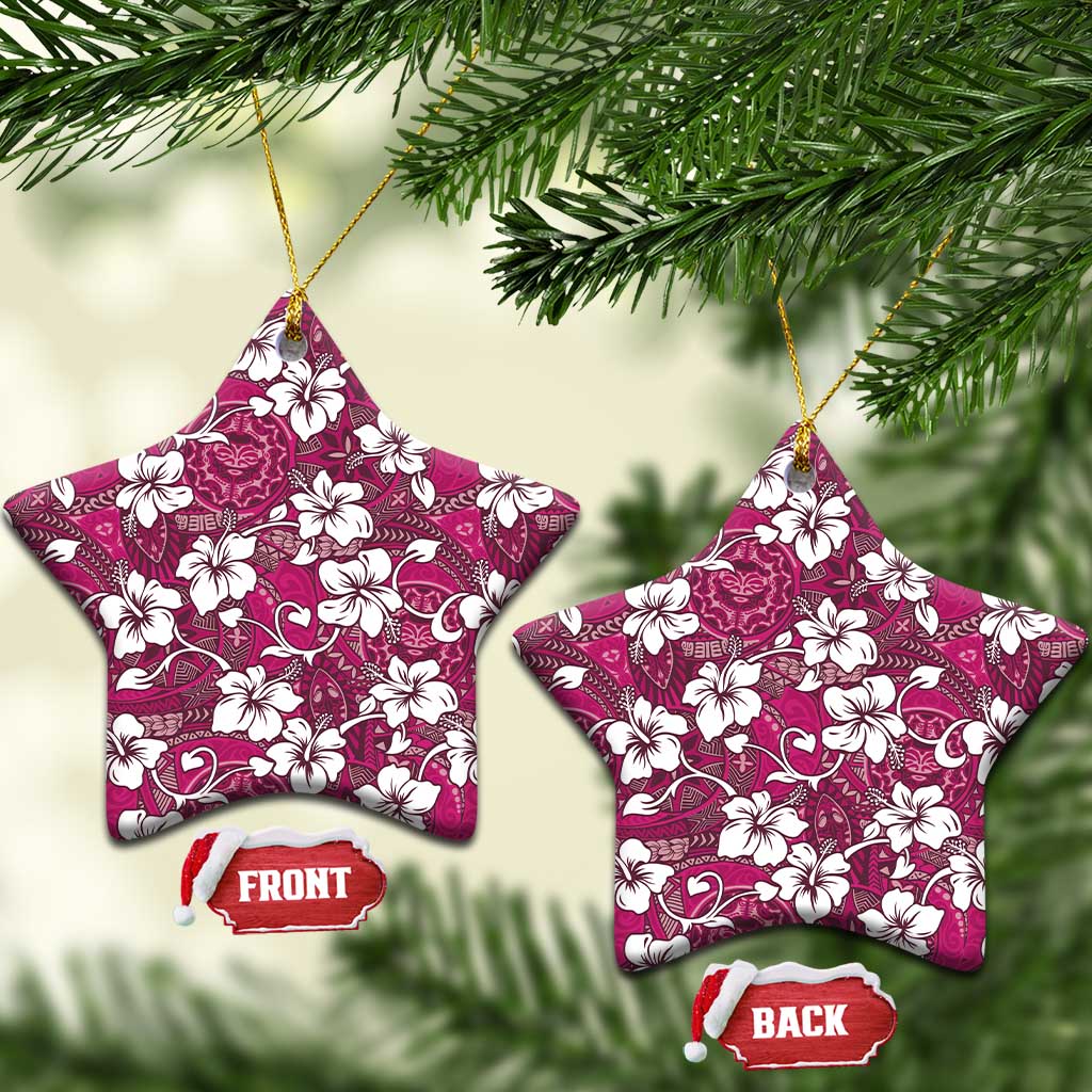 Piqi Bula Fiji Ceramic Ornament Fijian Tapa Seamless Hibiscus LT14 Star Pink - Polynesian Pride