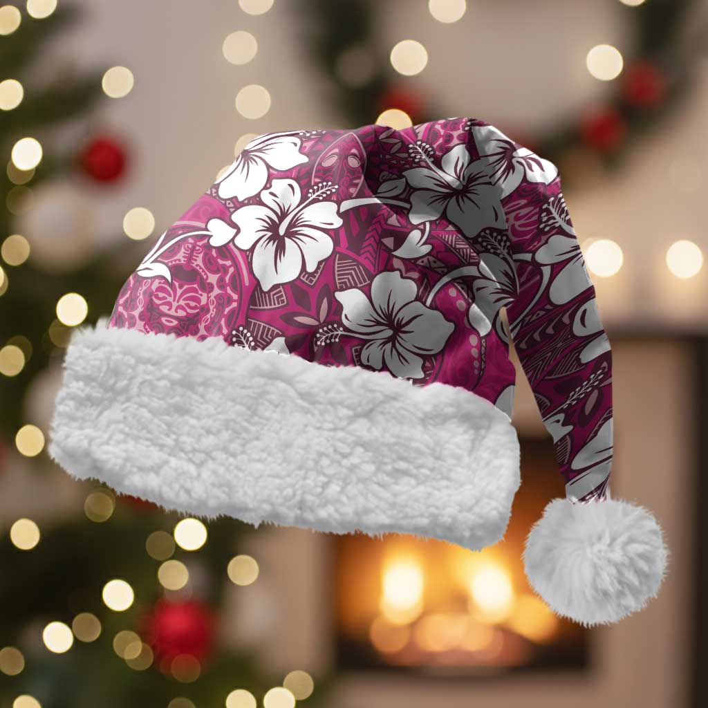 Piqi Bula Fiji Christmas Santa Hat Fijian Tapa Seamless Hibiscus LT14 With Fur Pink - Polynesian Pride