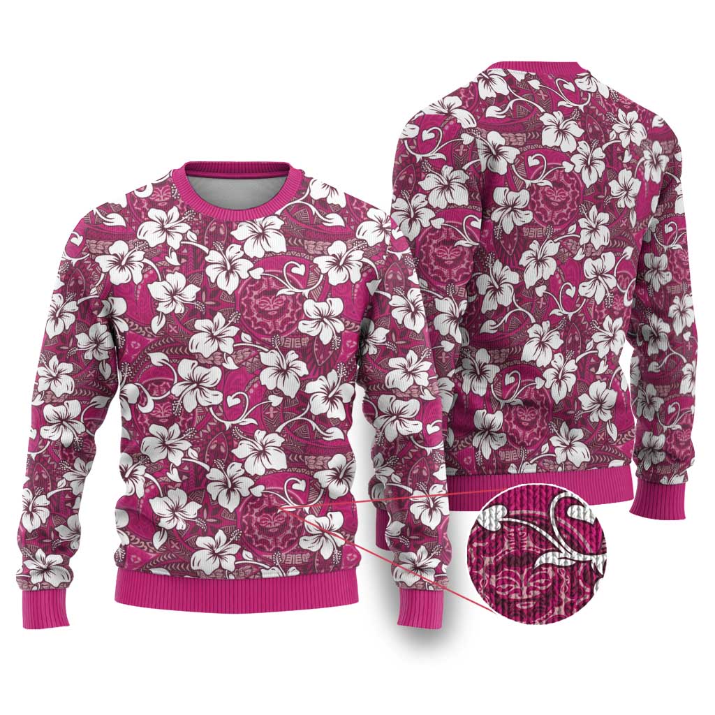 Piqi Bula Fiji Ugly Christmas Sweater Fijian Tapa Seamless Hibiscus LT14 Pink - Polynesian Pride