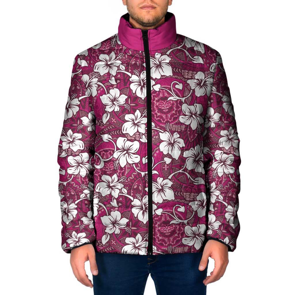 Piqi Bula Fiji Padded Jacket Fijian Tapa Seamless Hibiscus LT14 Men Pink - Polynesian Pride