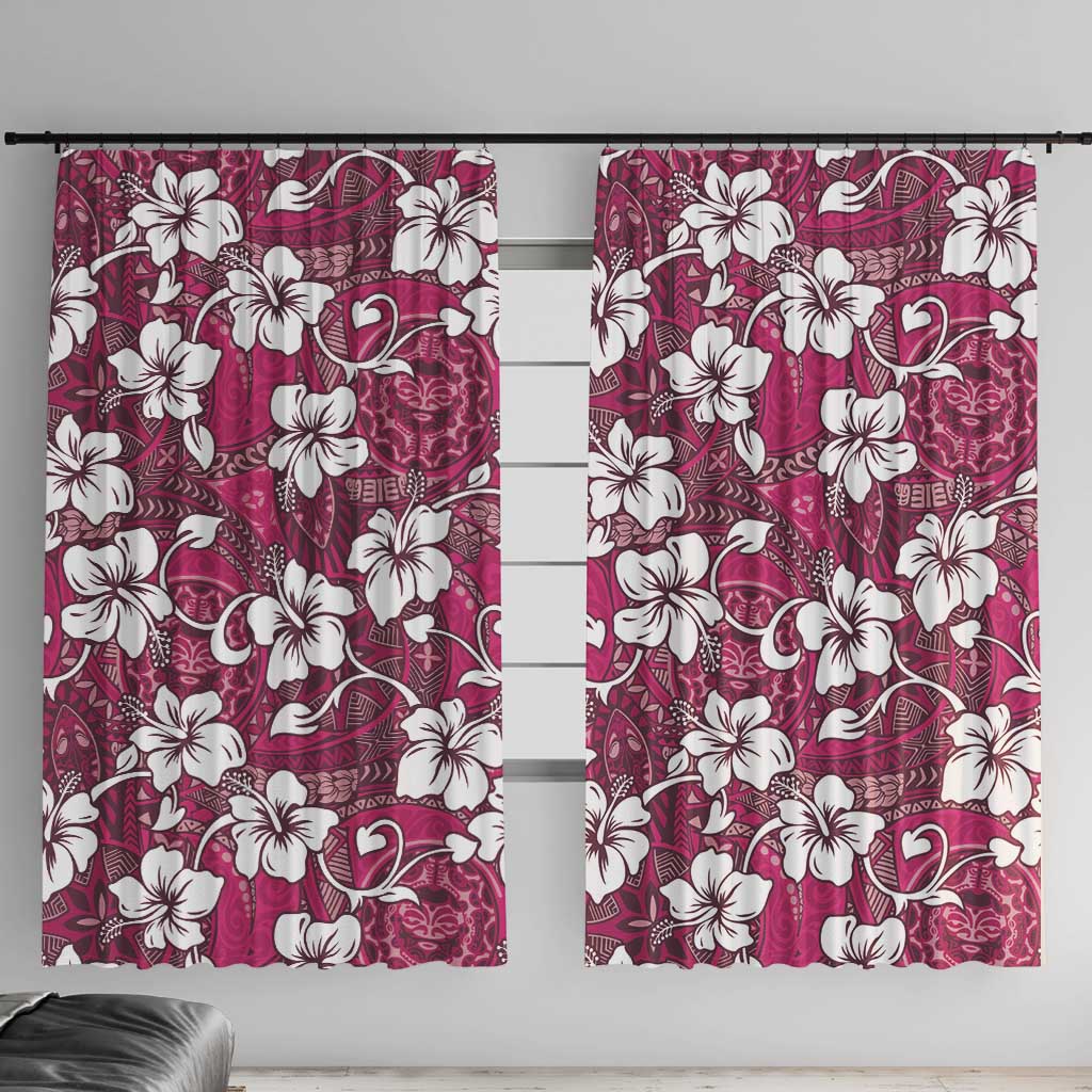Piqi Bula Fiji Window Curtain Fijian Tapa Seamless Hibiscus LT14 With Hooks Pink - Polynesian Pride