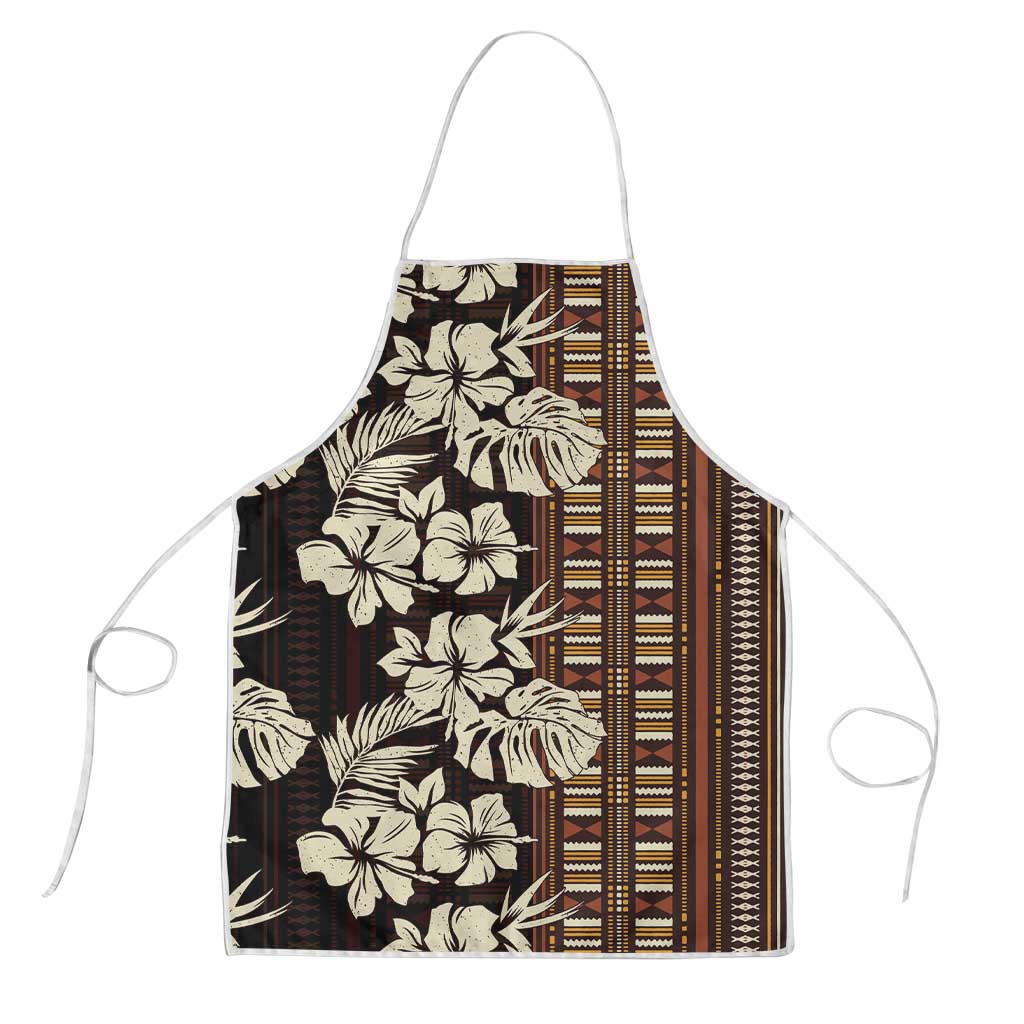 Bula Fiji Masi Apron Tapa Tropical Hibiscus Half Stylized LT14 Brown - Polynesian Pride
