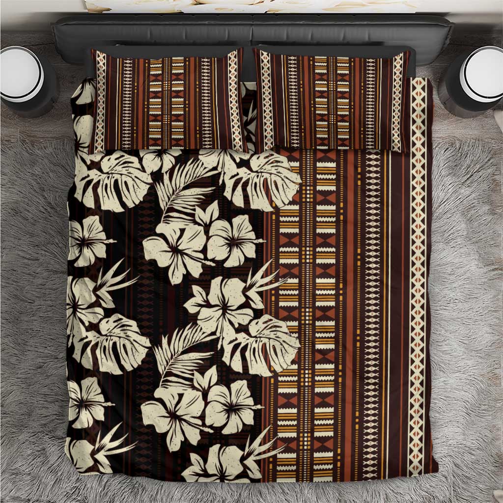 Bula Fiji Masi Bedding Set Tapa Tropical Hibiscus Half Stylized LT14 Brown - Polynesian Pride