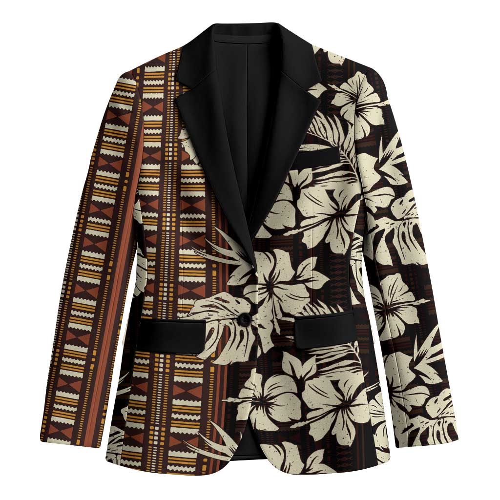 Bula Fiji Masi Blazer Tapa Tropical Hibiscus Half Stylized LT14 Unisex Brown - Polynesian Pride