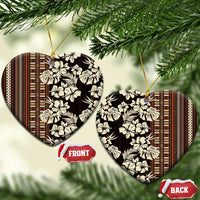 Bula Fiji Masi Ceramic Ornament Tapa Tropical Hibiscus Half Stylized LT14 Heart Brown - Polynesian Pride