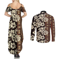 Bula Fiji Masi Couples Matching Summer Maxi Dress and Long Sleeve Button Shirt Tapa Tropical Hibiscus Half Stylized LT14 - Polynesian Pride