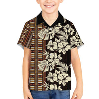 Bula Fiji Masi Kid Hawaiian Shirt Tapa Tropical Hibiscus Half Stylized LT14 Kid Brown - Polynesian Pride