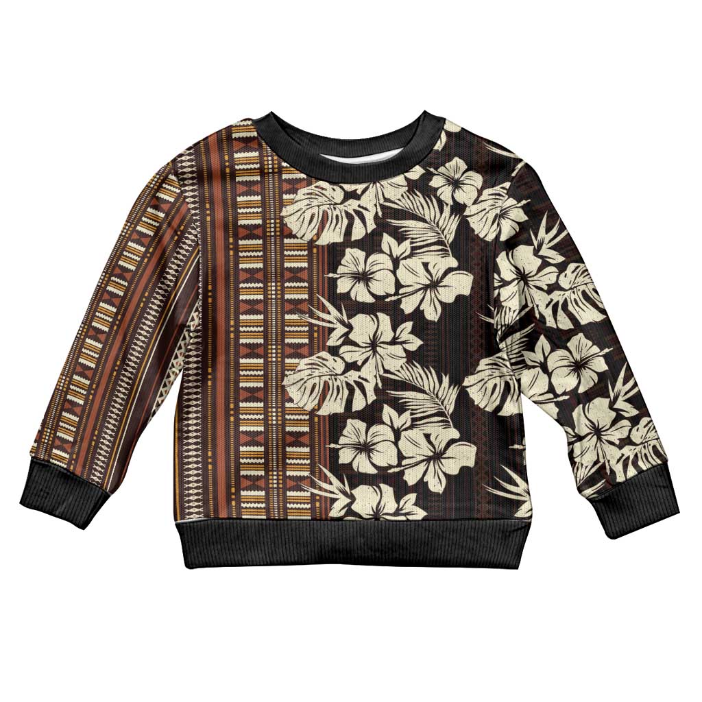 Bula Fiji Masi Kid Ugly Christmas Sweater Tapa Tropical Hibiscus Half Stylized LT14 Kid Brown - Polynesian Pride