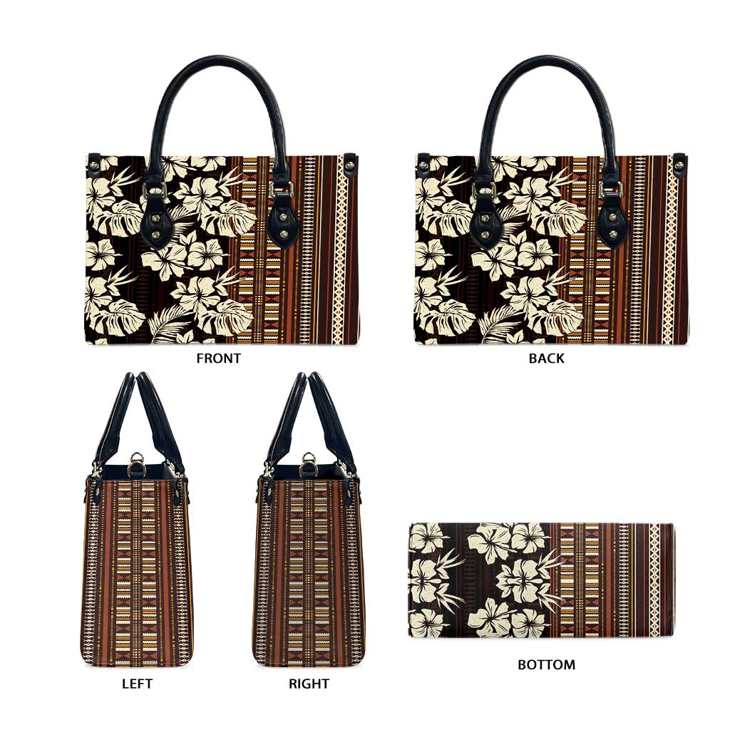 Bula Fiji Masi Leather Bag Tapa Tropical Hibiscus Half Stylized LT14 - Polynesian Pride