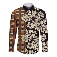 Bula Fiji Masi Long Sleeve Button Shirt Tapa Tropical Hibiscus Half Stylized LT14 Unisex Brown - Polynesian Pride