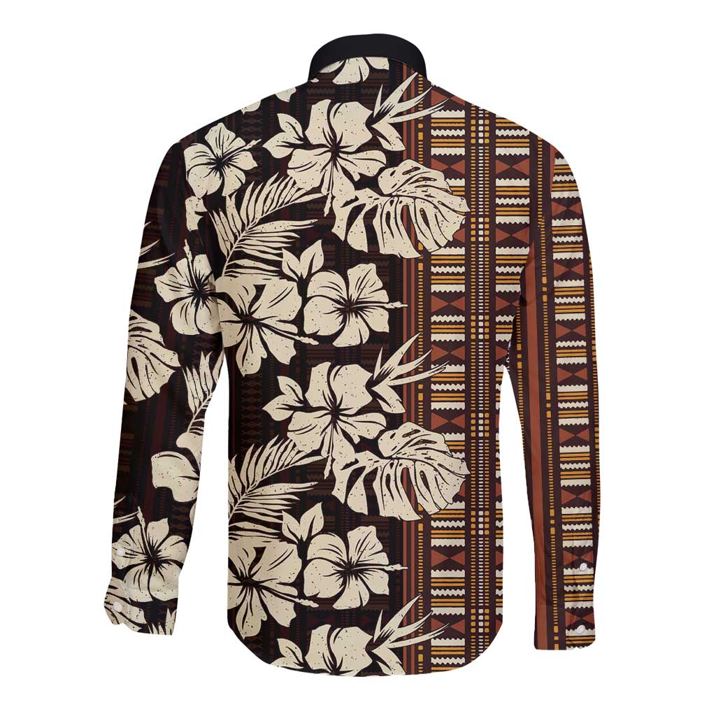 Bula Fiji Masi Long Sleeve Button Shirt Tapa Tropical Hibiscus Half Stylized LT14 - Polynesian Pride