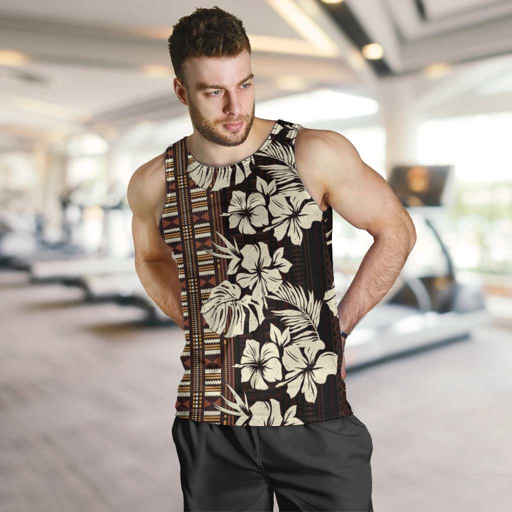 Bula Fiji Masi Men Tank Top Tapa Tropical Hibiscus Half Stylized LT14 Brown - Polynesian Pride