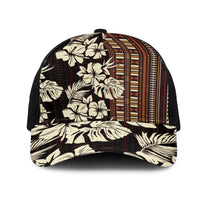 Bula Fiji Masi Mesh Trucker Cap Tapa Tropical Hibiscus Half Stylized LT14 One Size Black Brown - Polynesian Pride