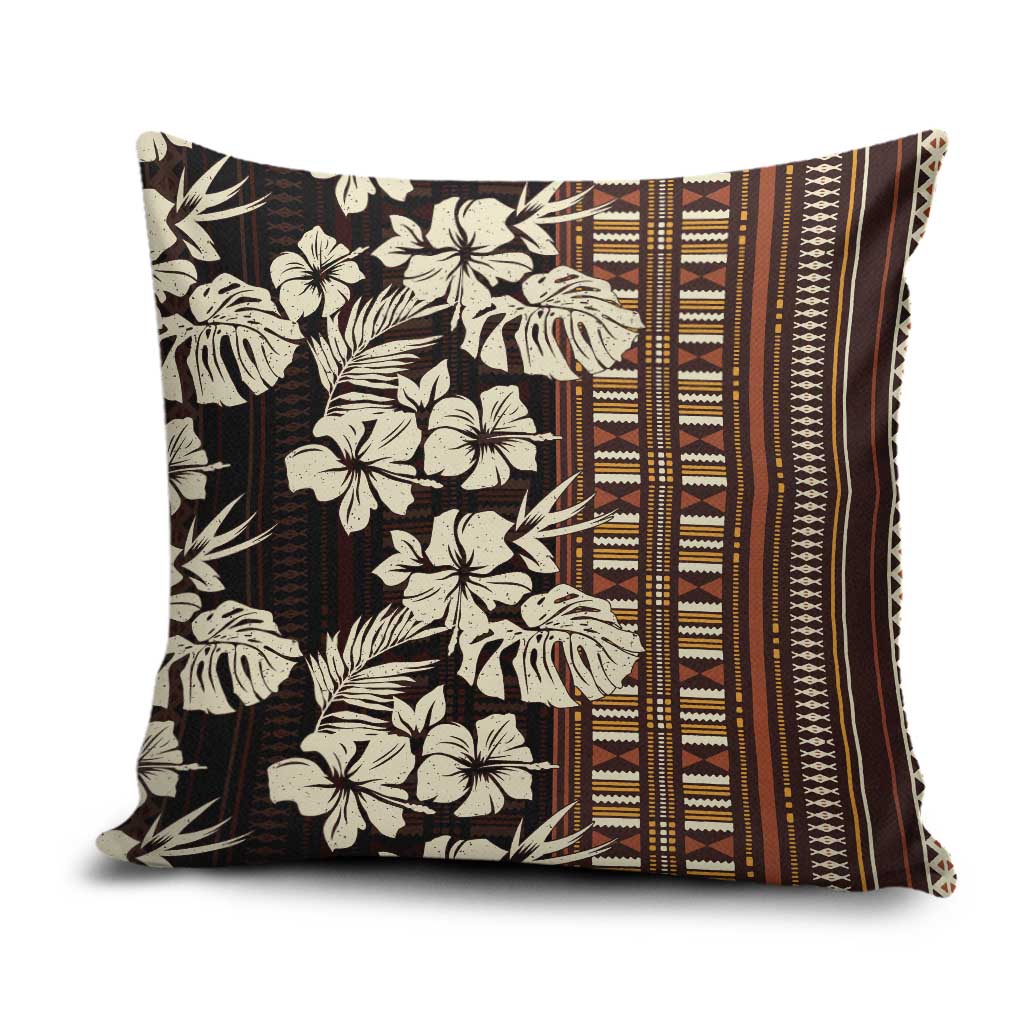 Bula Fiji Masi Pillow Cover Tapa Tropical Hibiscus Half Stylized LT14 Brown - Polynesian Pride