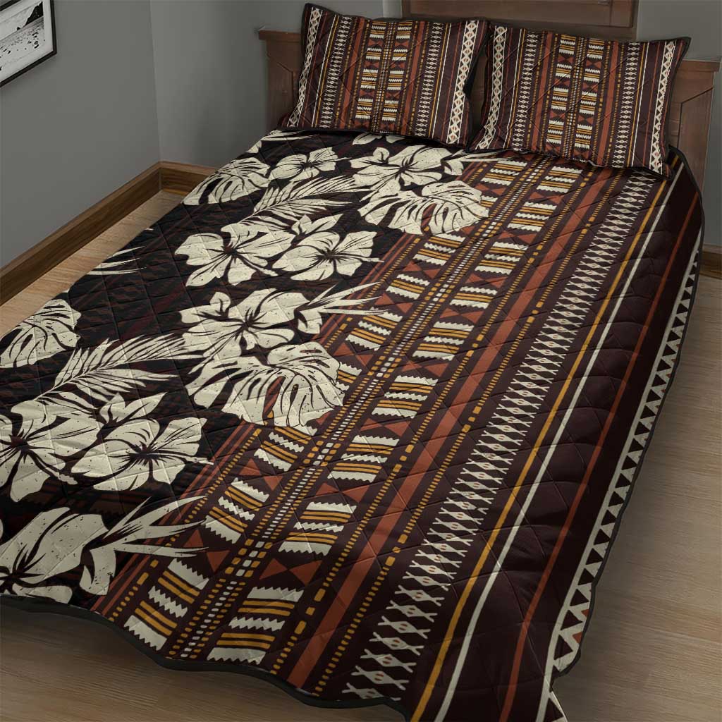 Bula Fiji Masi Quilt Bed Set Tapa Tropical Hibiscus Half Stylized LT14 - Polynesian Pride