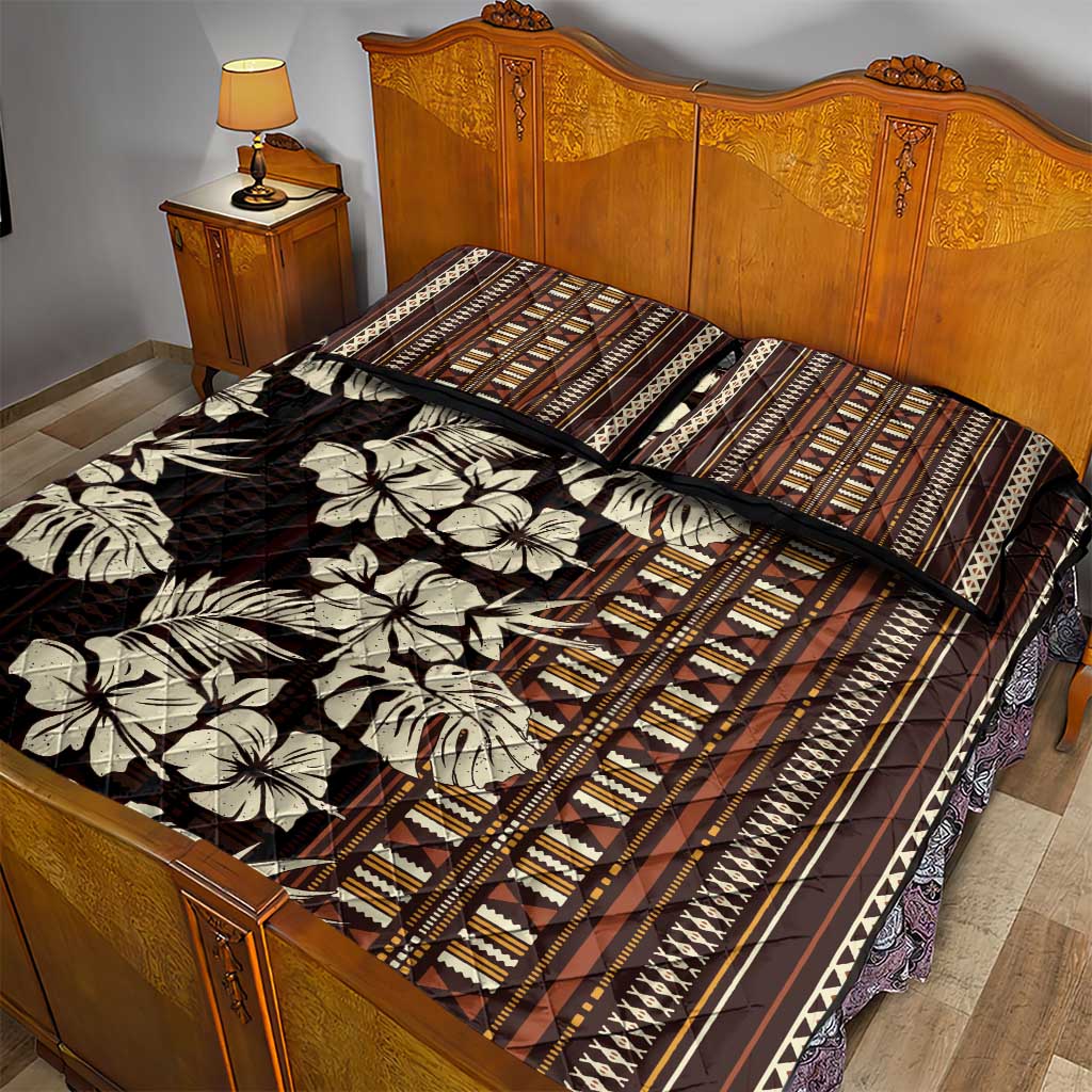 Bula Fiji Masi Quilt Bed Set Tapa Tropical Hibiscus Half Stylized LT14 - Polynesian Pride