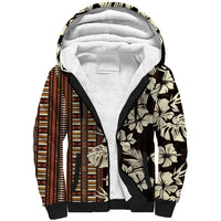 Bula Fiji Masi Sherpa Hoodie Tapa Tropical Hibiscus Half Stylized LT14 Unisex Brown - Polynesian Pride