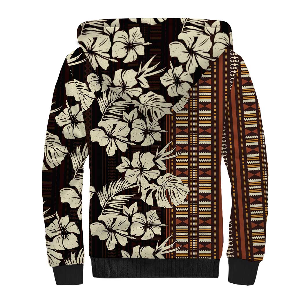 Bula Fiji Masi Sherpa Hoodie Tapa Tropical Hibiscus Half Stylized LT14 - Polynesian Pride