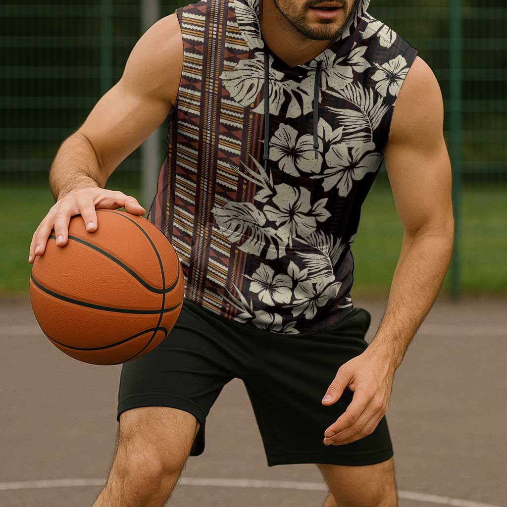 Bula Fiji Masi Sleeveless Hoodie Tapa Tropical Hibiscus Half Stylized LT14 - Polynesian Pride