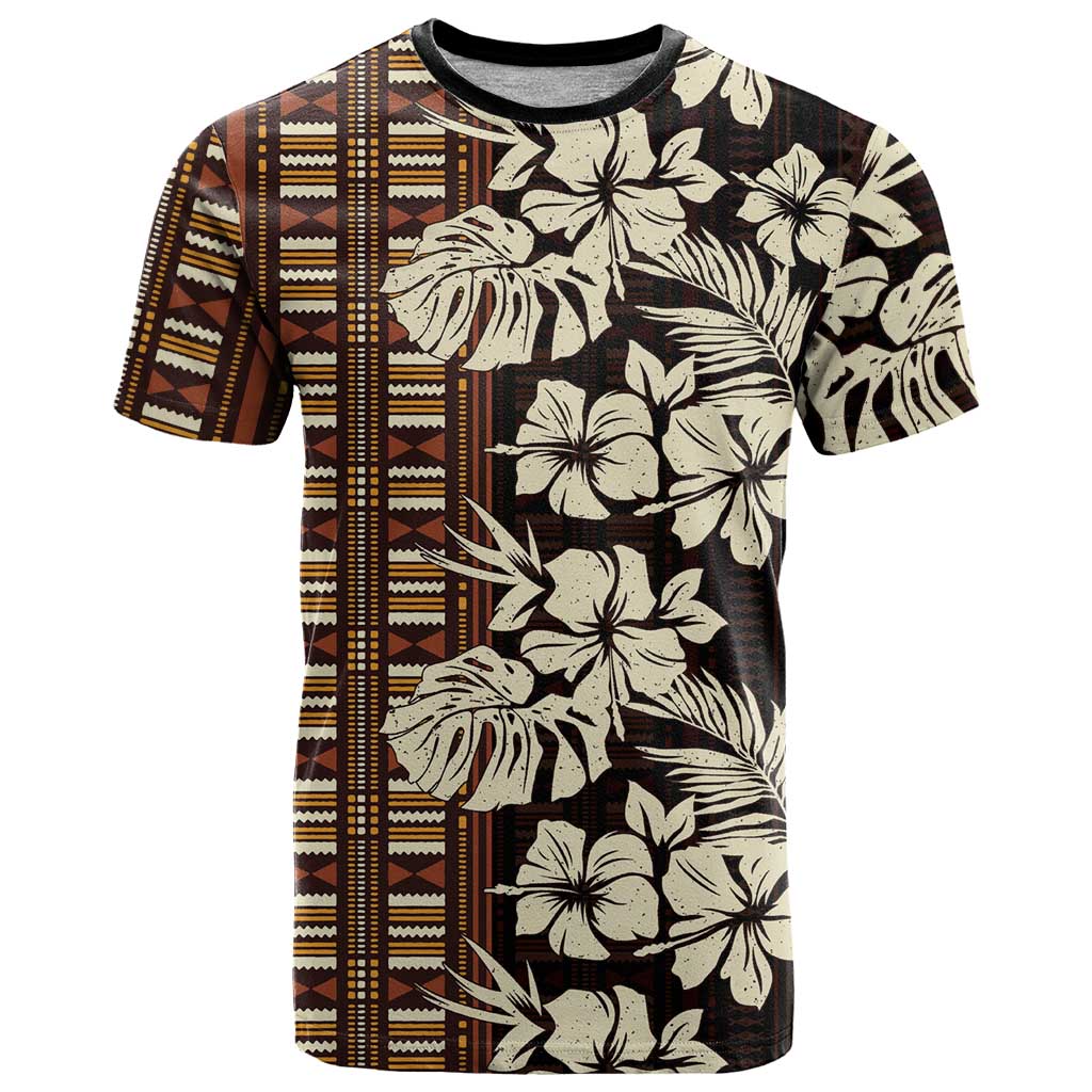 Bula Fiji Masi T Shirt Tapa Tropical Hibiscus Half Stylized LT14 Brown - Polynesian Pride
