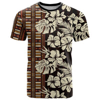 Bula Fiji Masi T Shirt Tapa Tropical Hibiscus Half Stylized LT14 Brown - Polynesian Pride