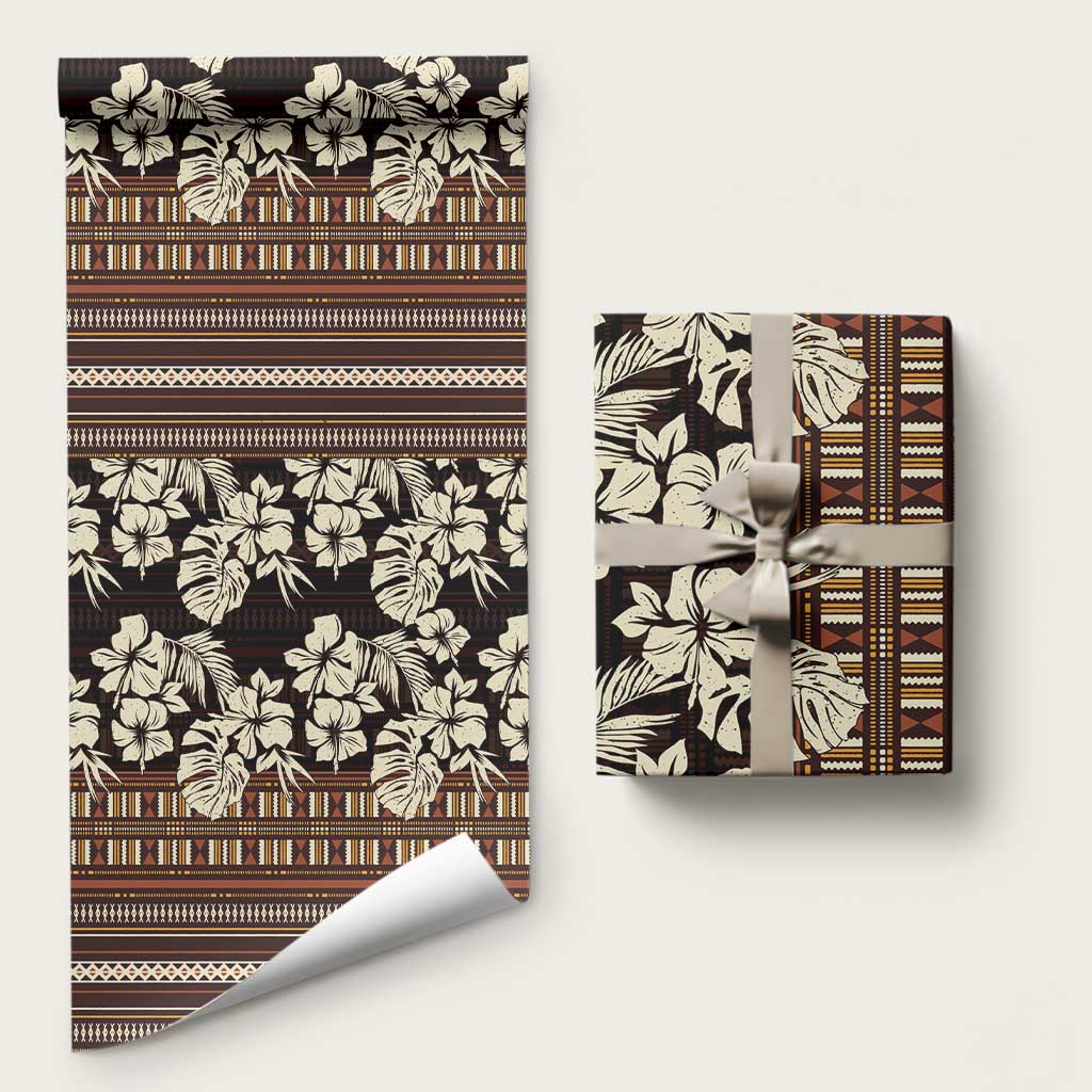 Bula Fiji Masi Wrapping Paper Tapa Tropical Hibiscus Half Stylized LT14 58" × 23" Brown - Polynesian Pride
