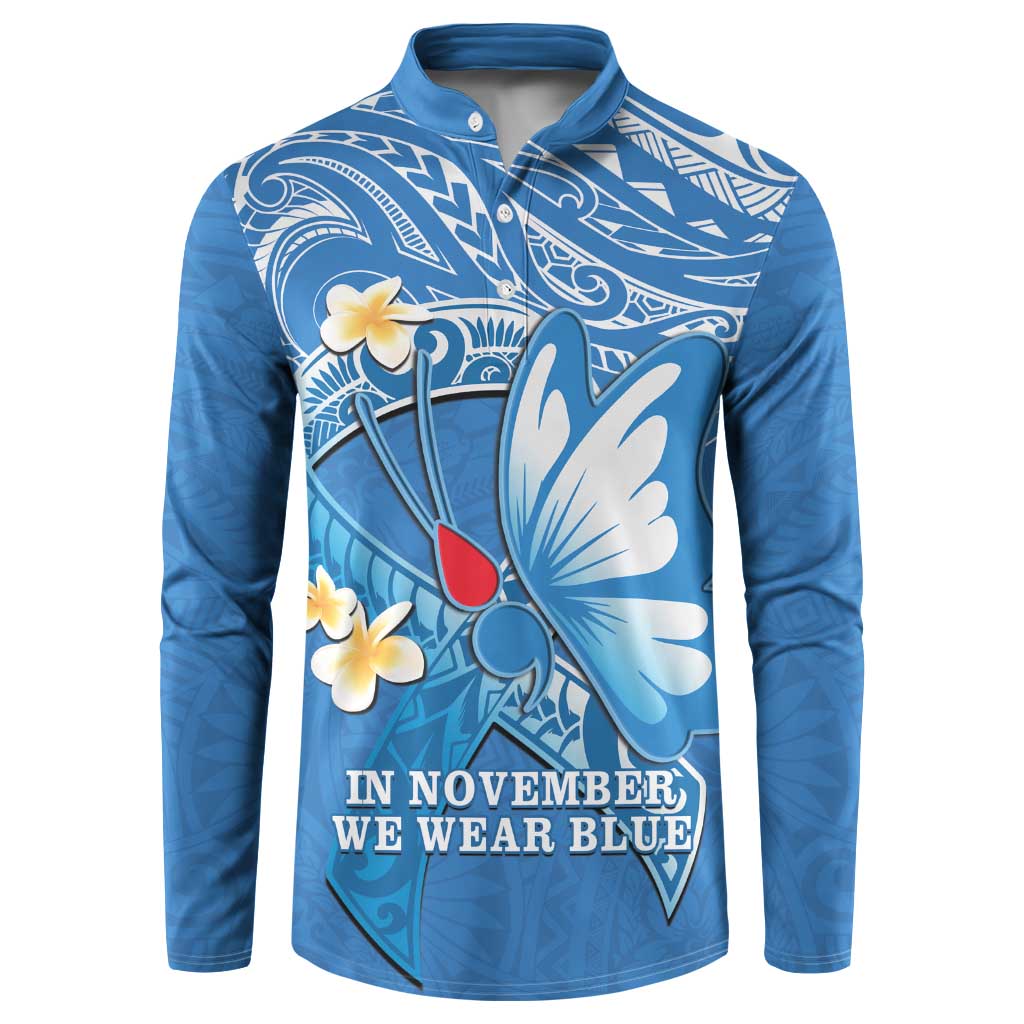 Polynesia Diabetes Awareness Month Button Sweatshirt In November We Wear Blue LT14 Blue - Polynesian Pride