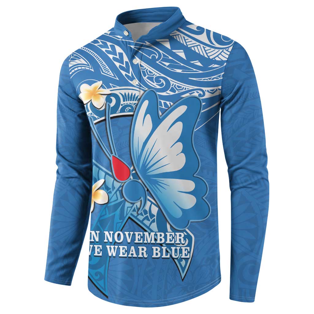 Polynesia Diabetes Awareness Month Button Sweatshirt In November We Wear Blue LT14 - Polynesian Pride