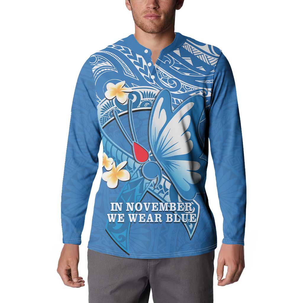 Polynesia Diabetes Awareness Month Button Sweatshirt In November We Wear Blue LT14 - Polynesian Pride