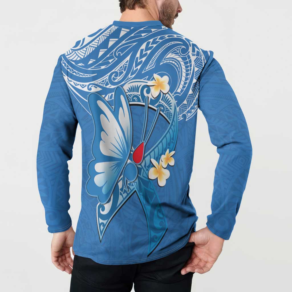 Polynesia Diabetes Awareness Month Button Sweatshirt In November We Wear Blue LT14 - Polynesian Pride