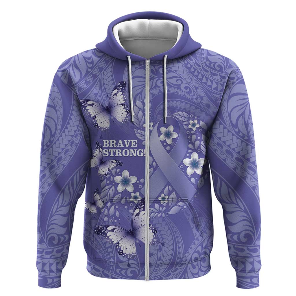 Polynesia Stomach Cancer Awareness Hoodie Periwinkle Ribbon Brave Strong! LT14 Zip Hoodie Periwinkle - Polynesian Pride