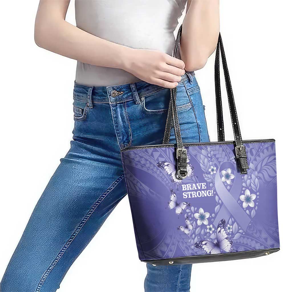 Polynesia Stomach Cancer Awareness Leather Tote Bag Periwinkle Ribbon Brave Strong! LT14 - Polynesian Pride