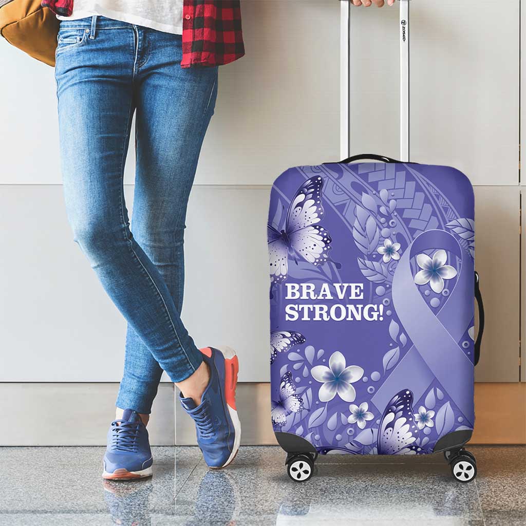 Polynesia Stomach Cancer Awareness Luggage Cover Periwinkle Ribbon Brave Strong! LT14 - Polynesian Pride