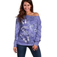 Polynesia Stomach Cancer Awareness Off Shoulder Sweater Periwinkle Ribbon Brave Strong! LT14 Women Periwinkle - Polynesian Pride