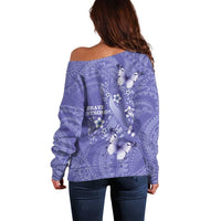 Polynesia Stomach Cancer Awareness Off Shoulder Sweater Periwinkle Ribbon Brave Strong! LT14 - Polynesian Pride