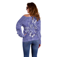 Polynesia Stomach Cancer Awareness Off Shoulder Sweater Periwinkle Ribbon Brave Strong! LT14 - Polynesian Pride