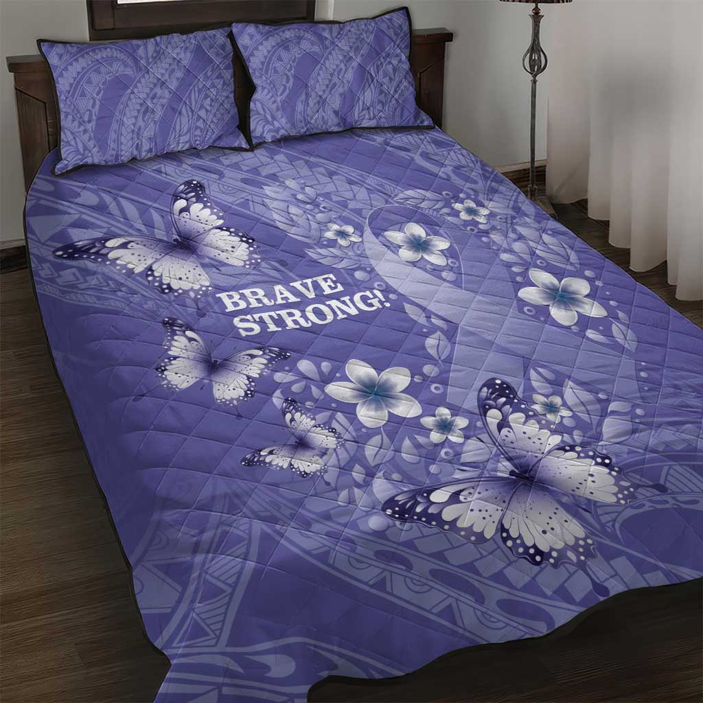 Polynesia Stomach Cancer Awareness Quilt Bed Set Periwinkle Ribbon Brave Strong! LT14 Periwinkle - Polynesian Pride
