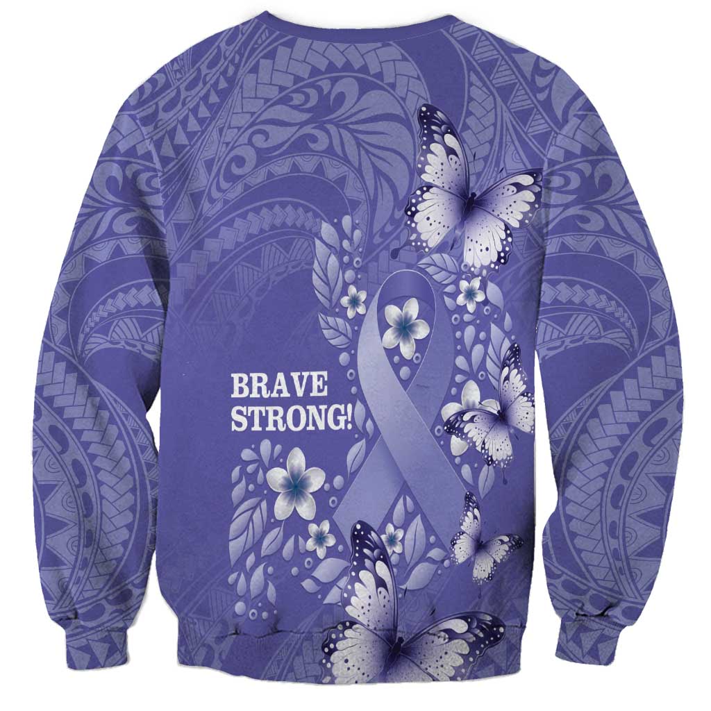 Polynesia Stomach Cancer Awareness Sweatshirt Periwinkle Ribbon Brave Strong! LT14 - Polynesian Pride