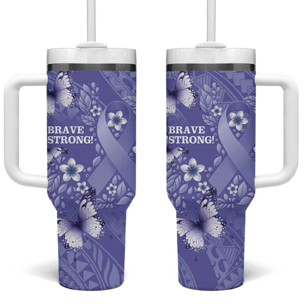 Polynesia Stomach Cancer Awareness Tumbler With Handle Periwinkle Ribbon Brave Strong! LT14 One Size: 40 oz Periwinkle - Polynesian Pride