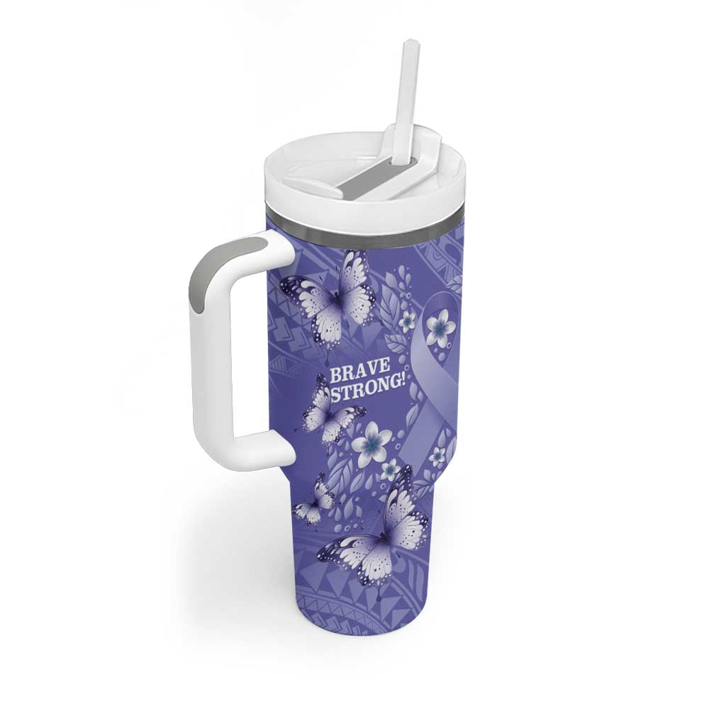 Polynesia Stomach Cancer Awareness Tumbler With Handle Periwinkle Ribbon Brave Strong! LT14 - Polynesian Pride
