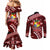 Malo e lelei Tonga Couples Matching Mermaid Dress and Long Sleeve Button Shirt Tongan Ngatu Pattern Red Version LT14 - Polynesian Pride