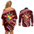 Malo e lelei Tonga Couples Matching Off Shoulder Short Dress and Long Sleeve Button Shirt Tongan Ngatu Pattern Red Version LT14 - Polynesian Pride