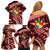 Malo e lelei Tonga Family Matching Off Shoulder Short Dress and Hawaiian Shirt Tongan Ngatu Pattern Red Version LT14 - Polynesian Pride