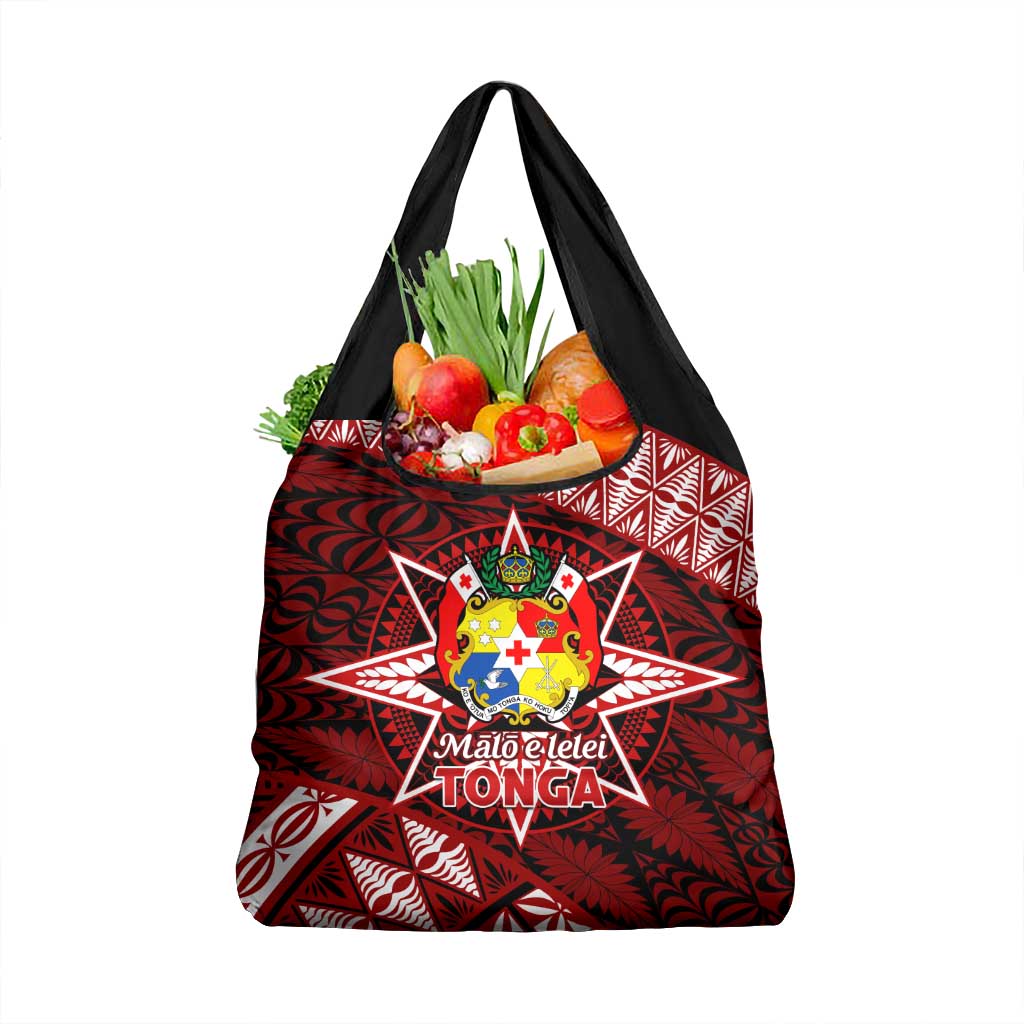 Malo e lelei Tonga Grocery Bag Tongan Ngatu Pattern Red Version LT14 1-pack One Size Red - Polynesian Pride