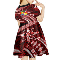 Malo e lelei Tonga Kid Short Sleeve Dress Tongan Ngatu Pattern Red Version LT14 - Polynesian Pride
