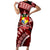 Malo e lelei Tonga Short Sleeve Bodycon Dress Tongan Ngatu Pattern Red Version LT14 Long Dress Red - Polynesian Pride