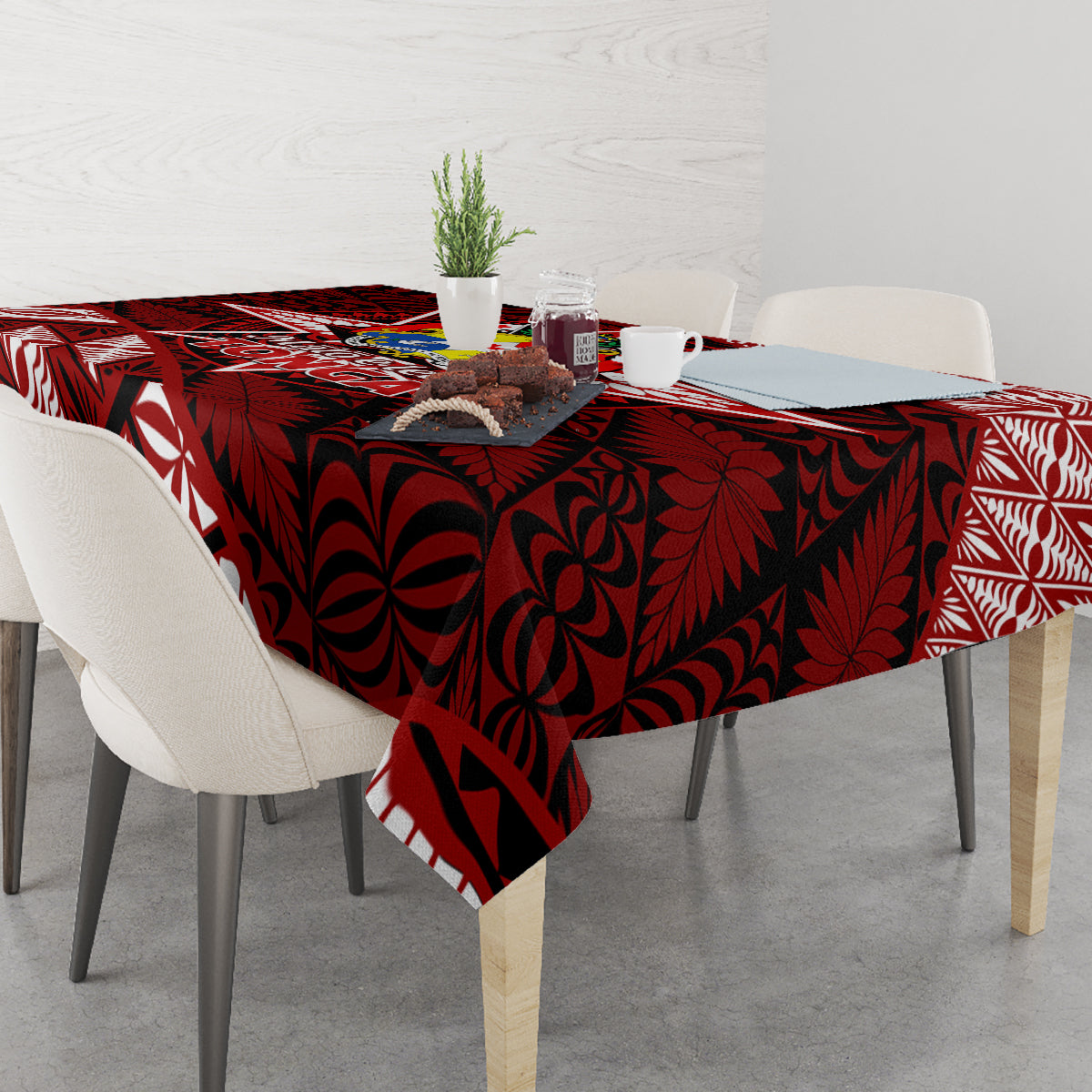 Malo e lelei Tonga Tablecloth Tongan Ngatu Pattern Red Version LT14 - Polynesian Pride